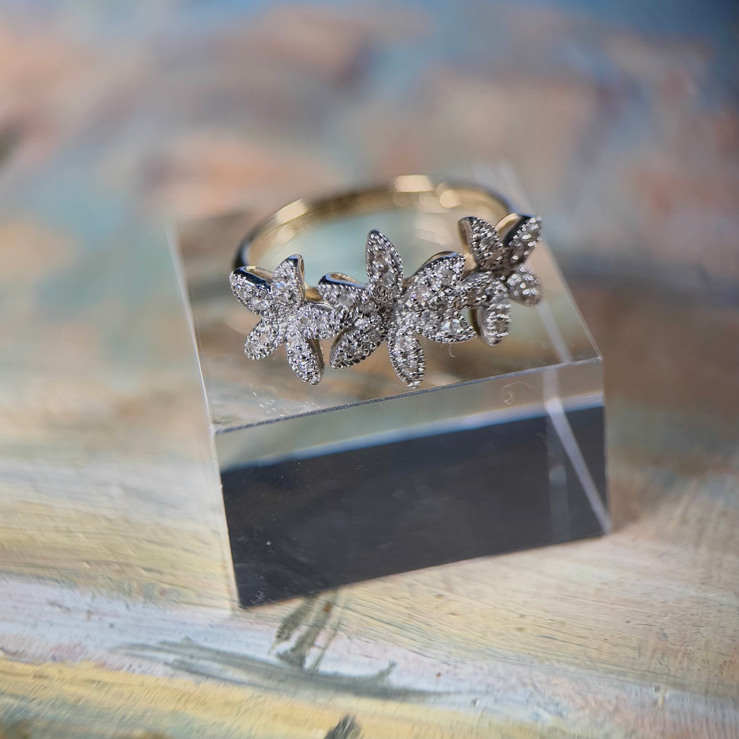 9 Carat Gold Diamond Triple Flowerhead Ring