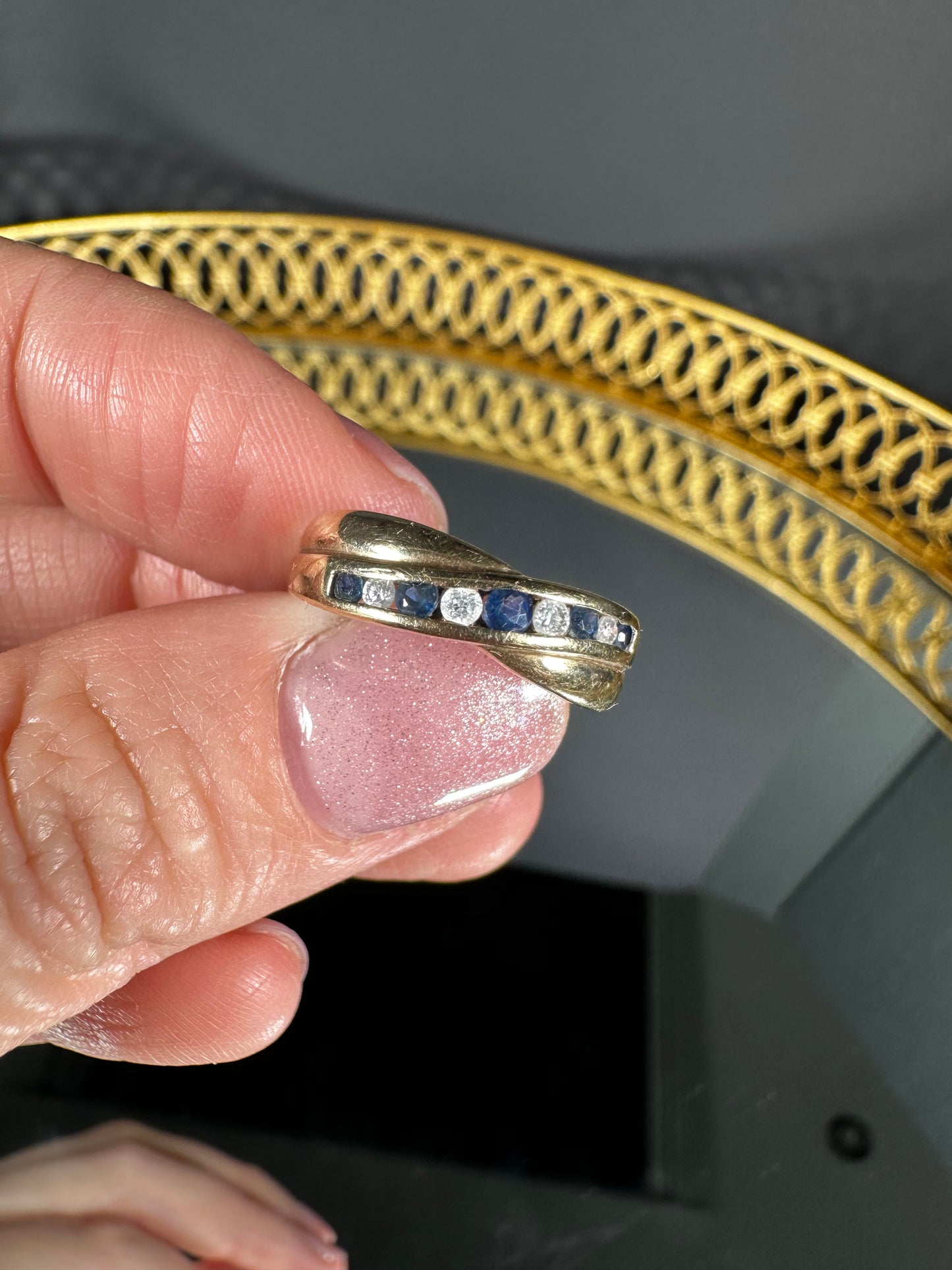 9 Carat Gold Sapphire & Diamond Crossover Ring