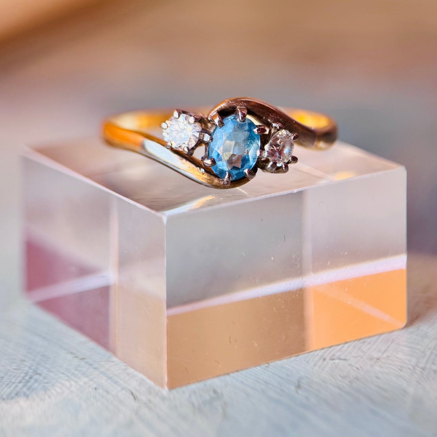 22 Carat Gold & Platinum Aquamarine & Diamond Trilogy Ring