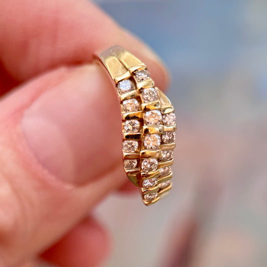 14ct Gold & Diamond Triple Row “Wave” Ring