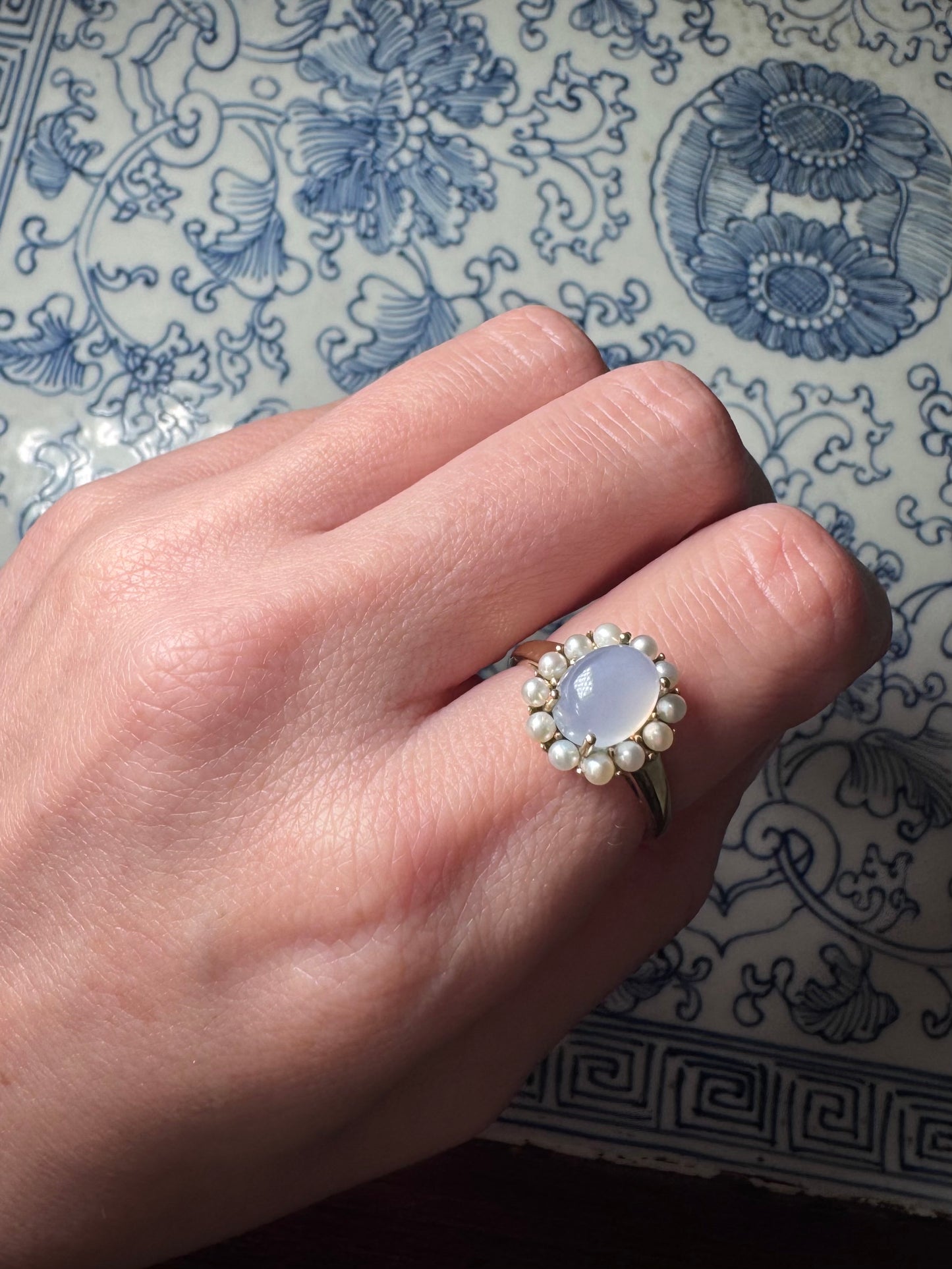 9ct Gold Moonstone & Pearl Cocktail Ring