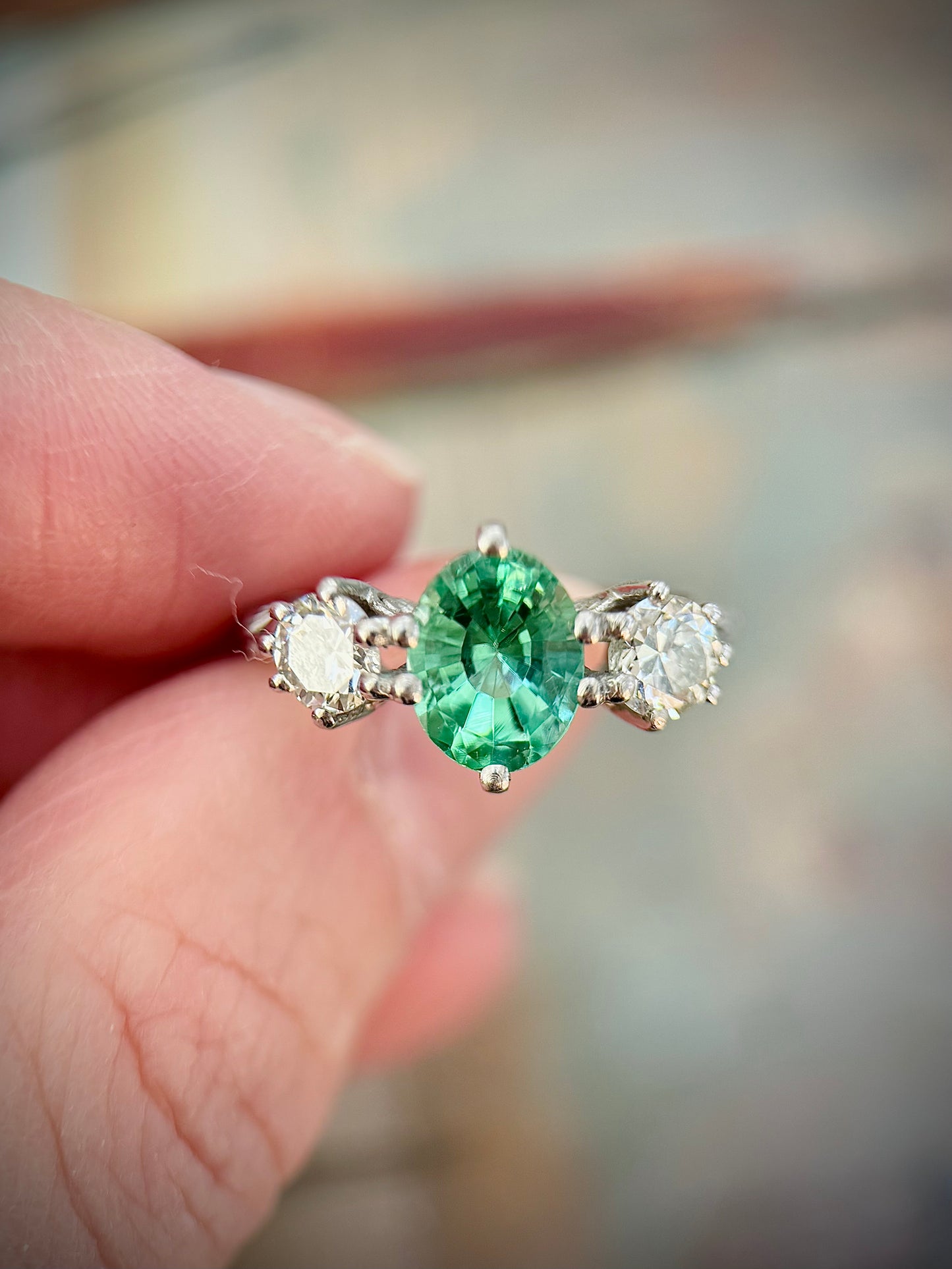 Platinum Tourmaline & Diamond Ring