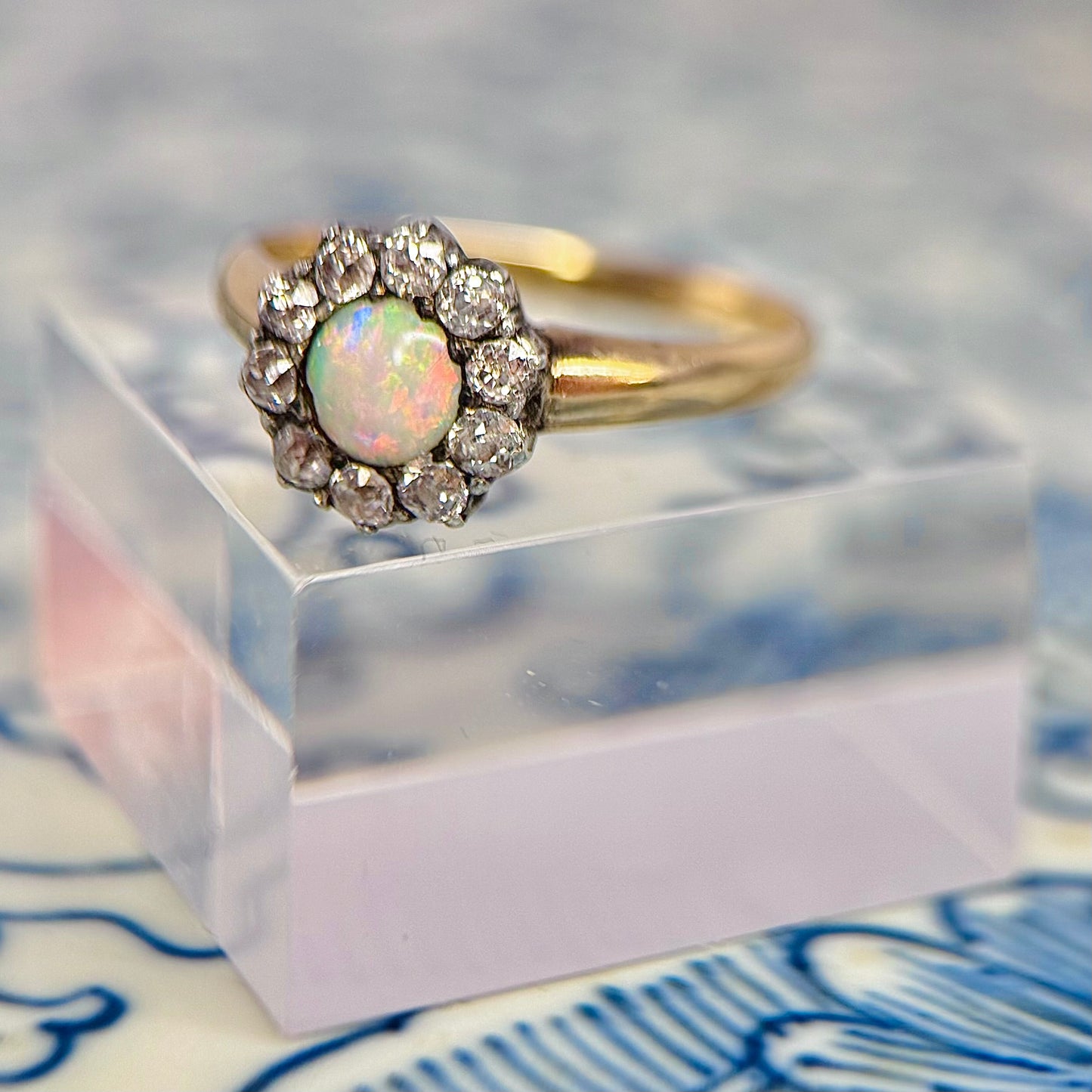 Antique Opal & Diamond Cluster Ring