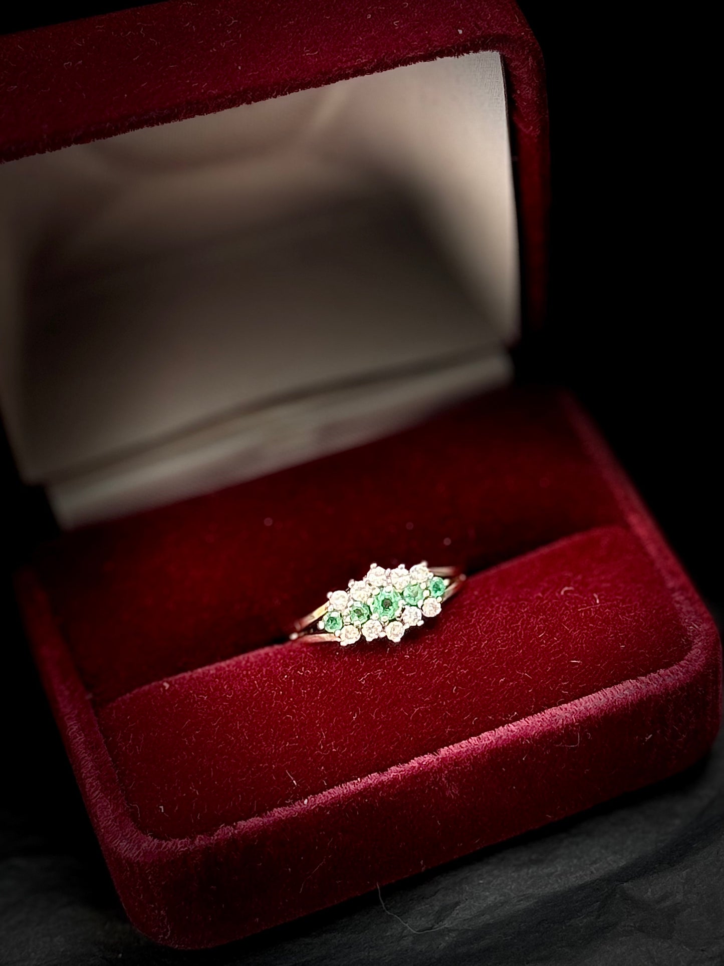 9 Carat Gold 3 Row Emerald & Diamond Ring
