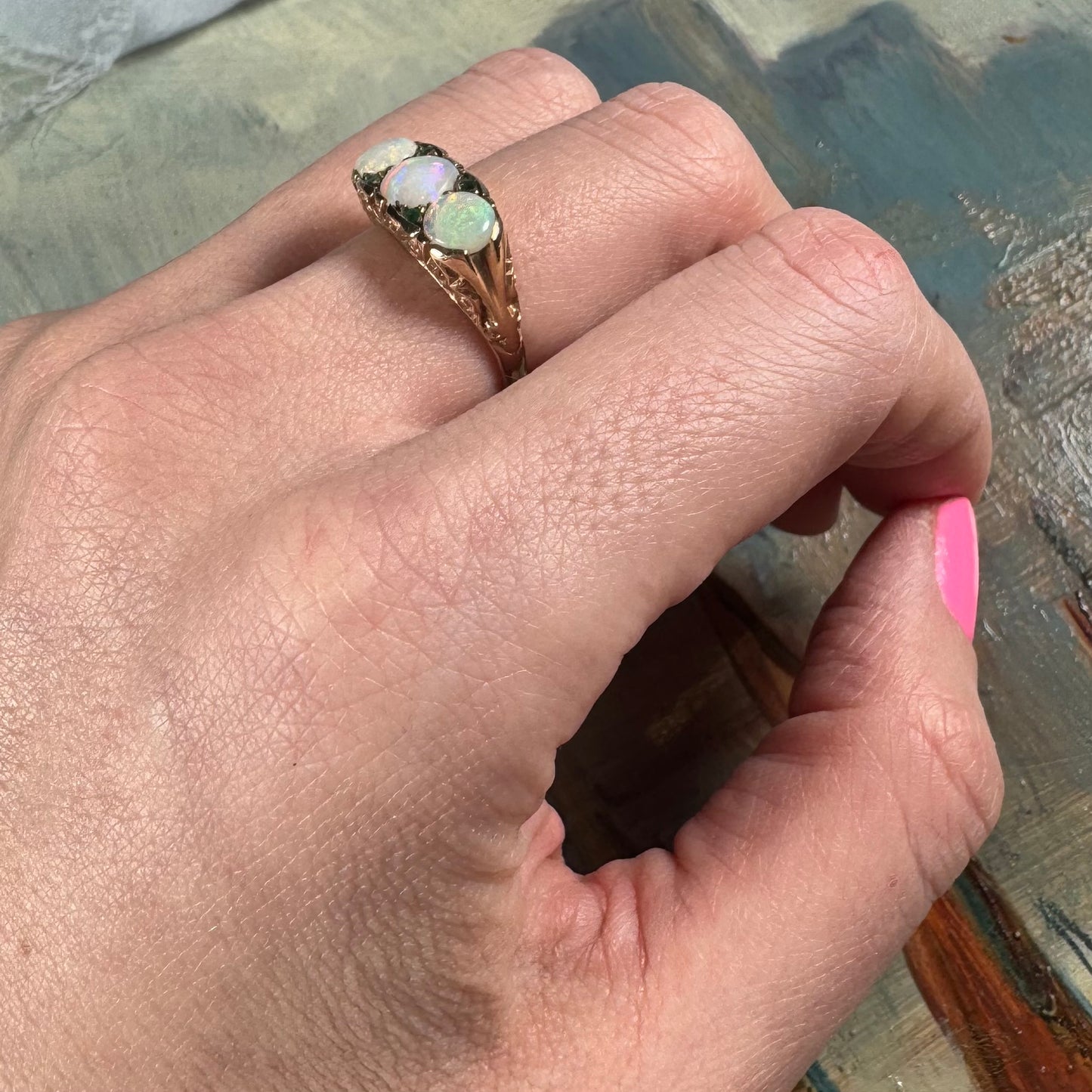 9 Carat Opal & Emerald 3 Stone Ring