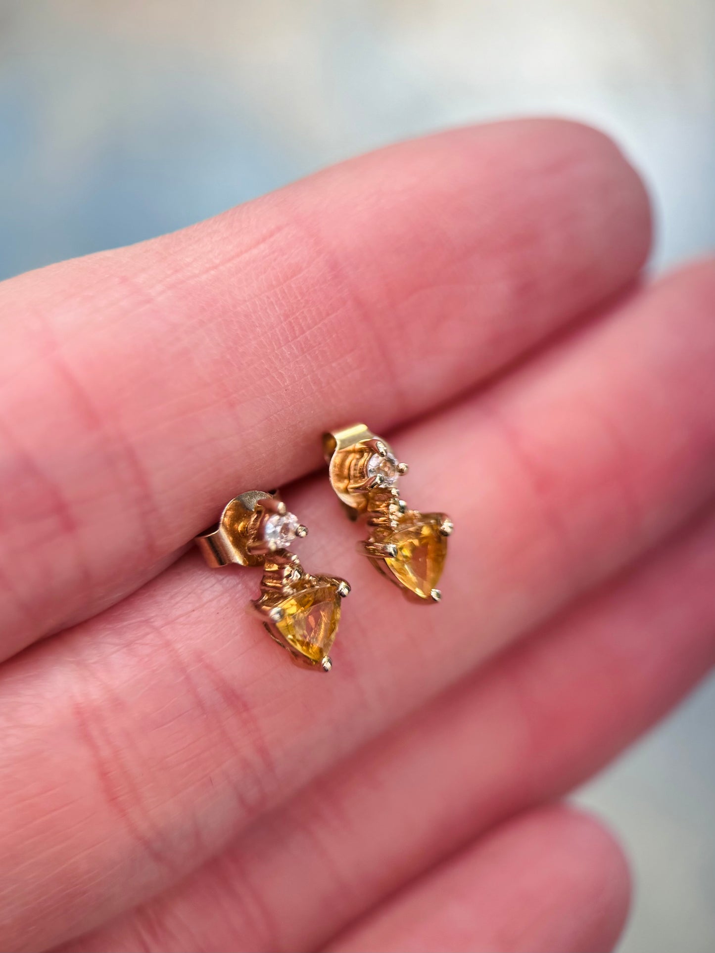 9ct Citrine & White Gemstone Earrings