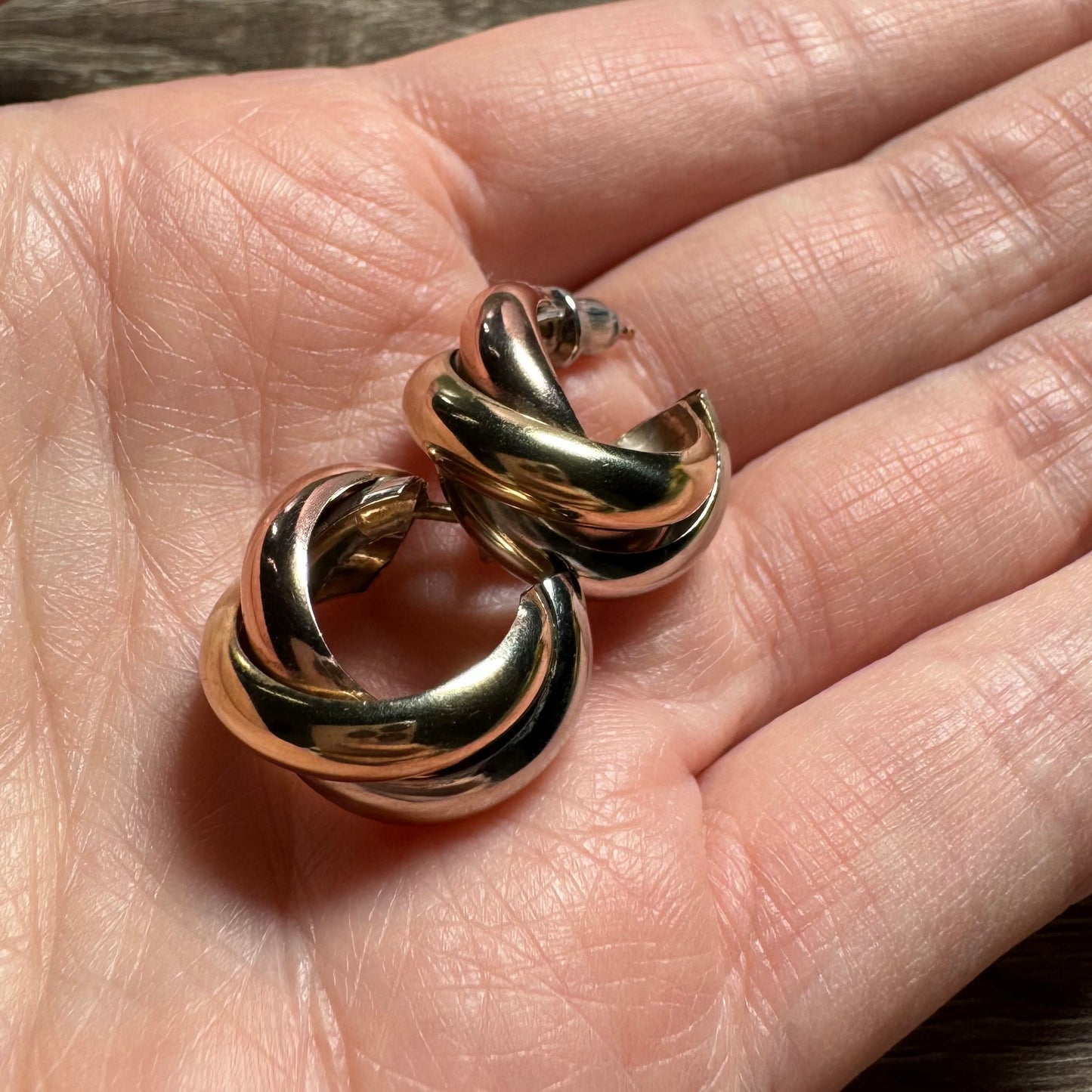 9 Carat Tri-Colour Gold Half-Hoop Earrings