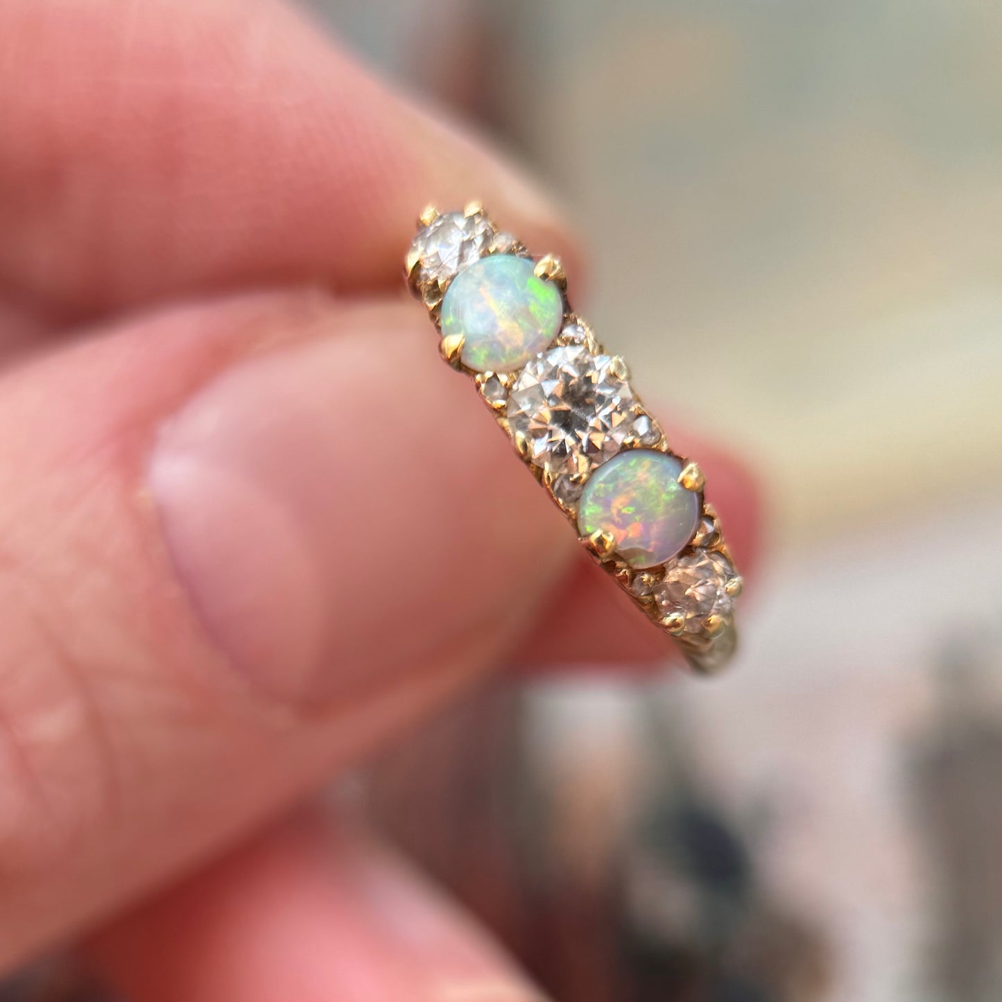 18 Carat Gold Opal & Diamond 5 Stone Ring