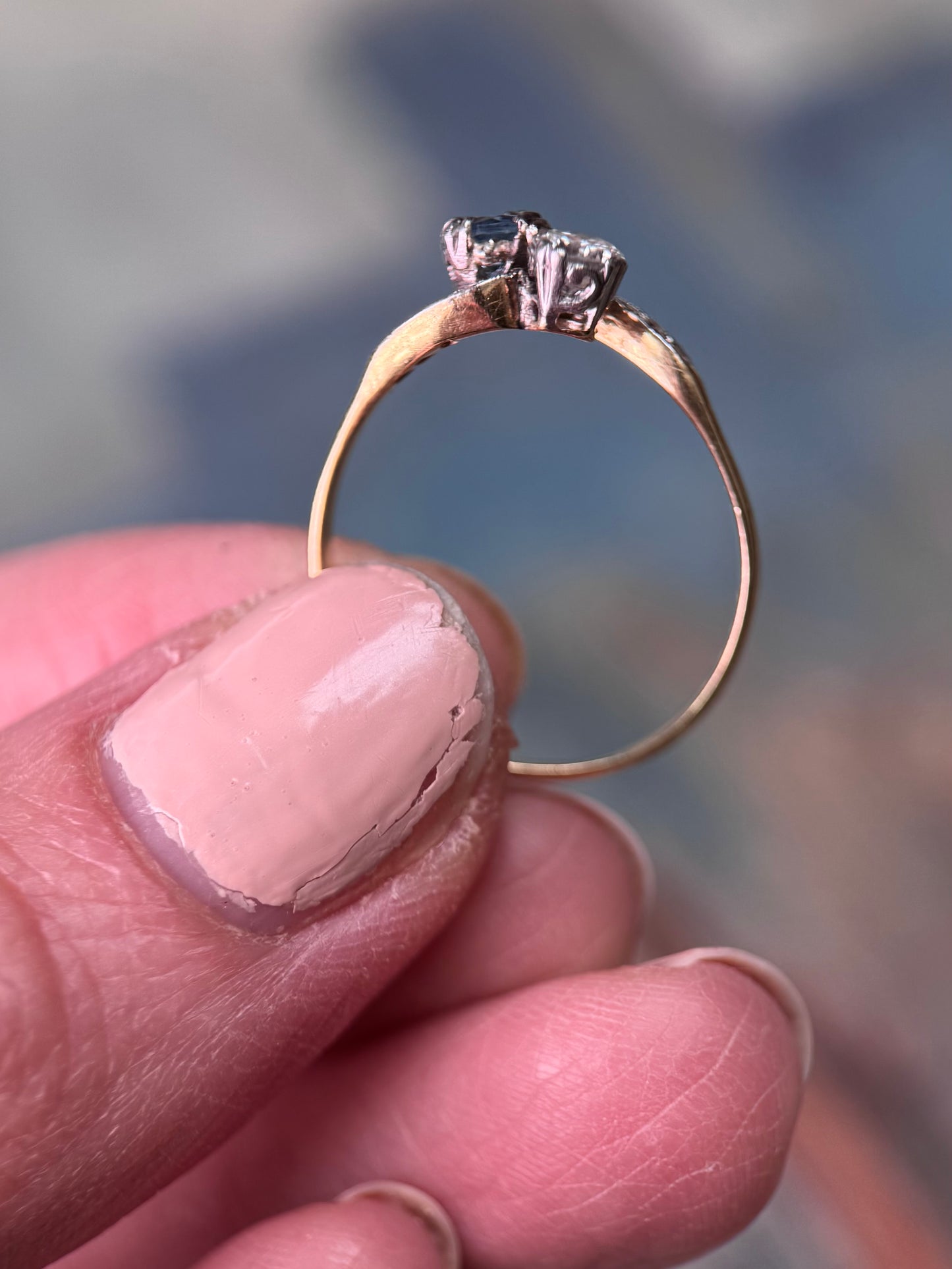 Aquamarine & Diamond Crossover Ring