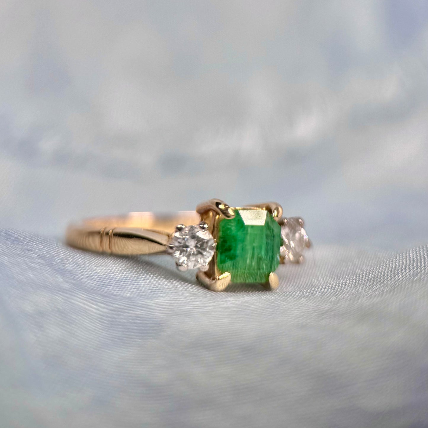18ct Gold Emerald & Diamond Trilogy Ring