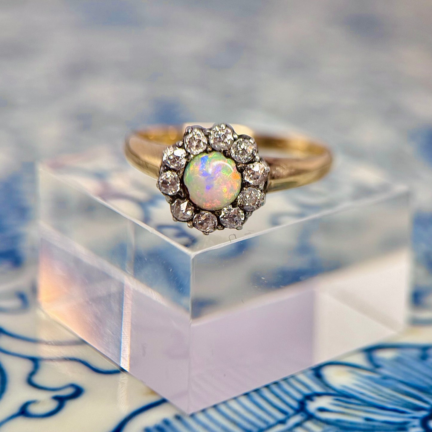 Antique Opal & Diamond Cluster Ring