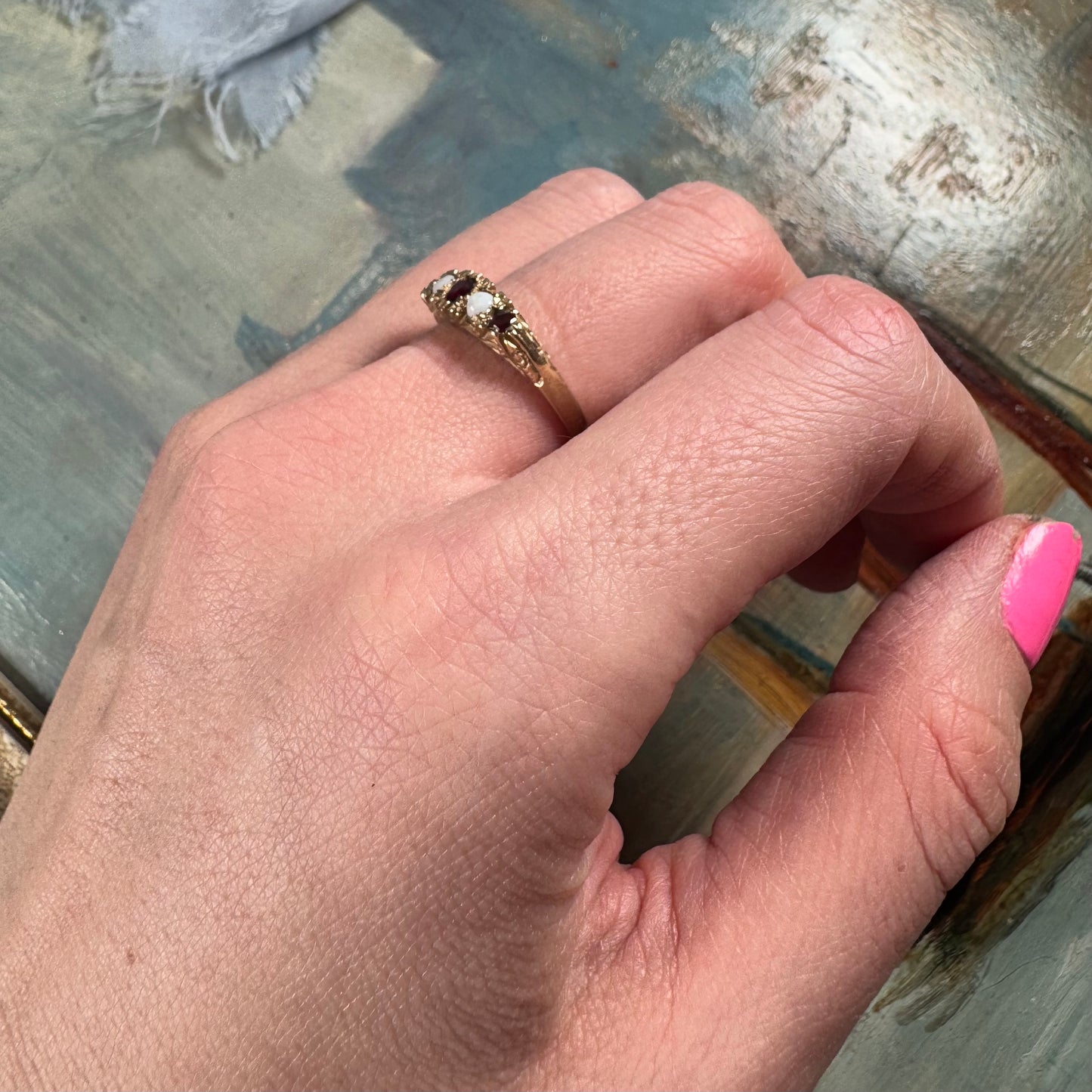 9 Carat Garnet & Opal 5 Stone Ring