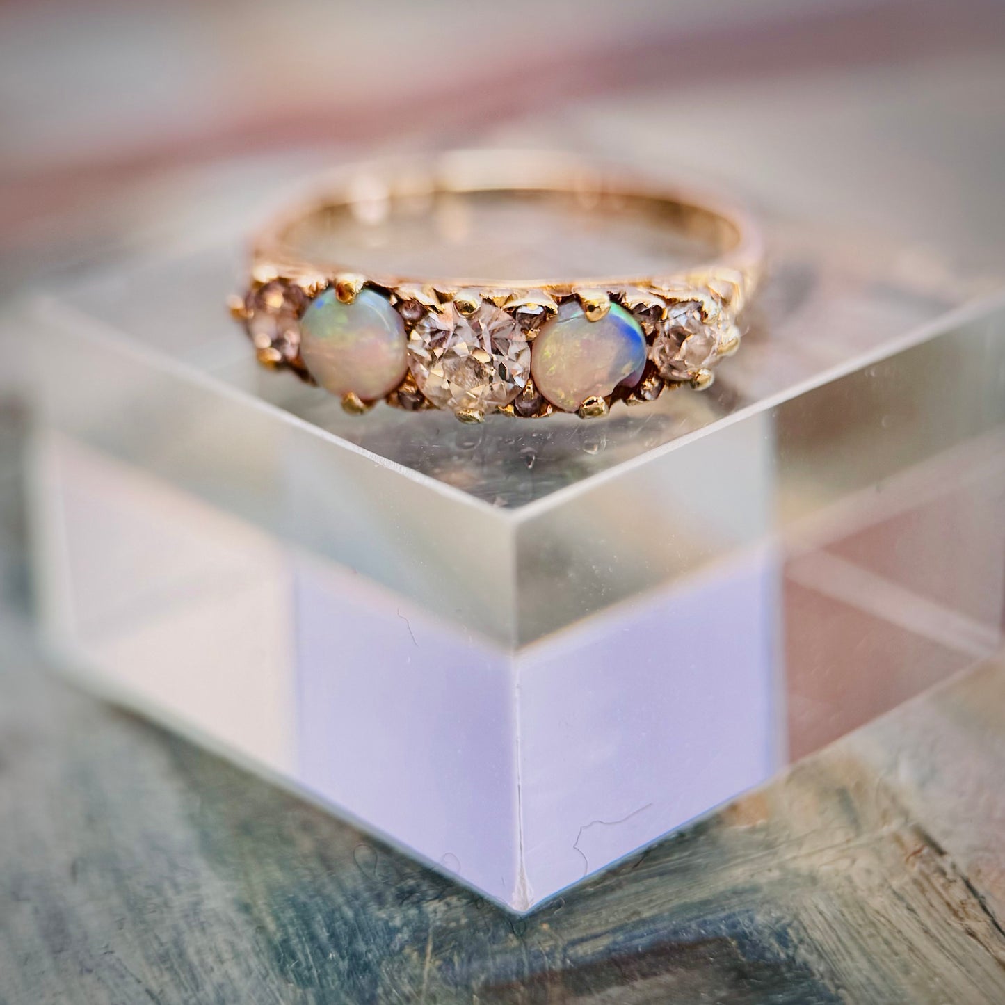 18 Carat Gold Opal & Diamond 5 Stone Ring