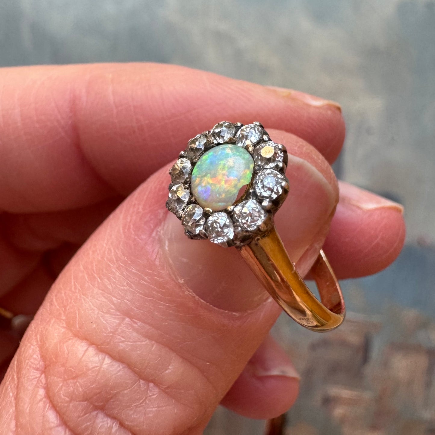 Antique Opal & Diamond Cluster Ring