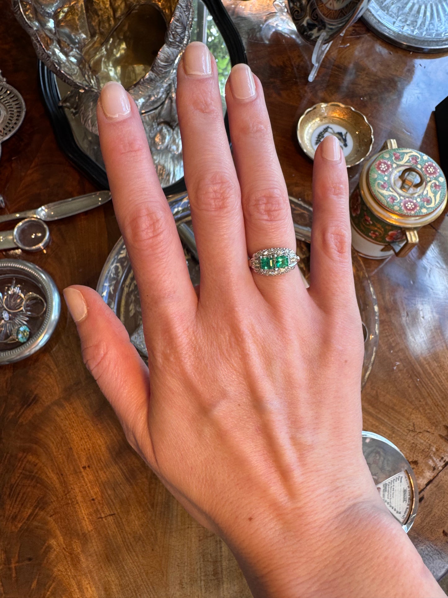 Antique Emerald & Diamond Platinum Ring