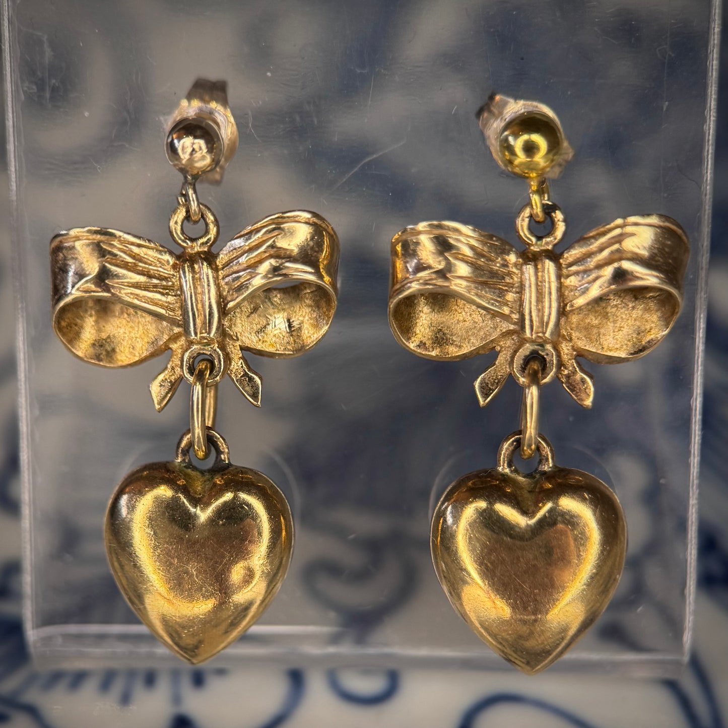 Heart And Bow Dangle Stud Earrings
