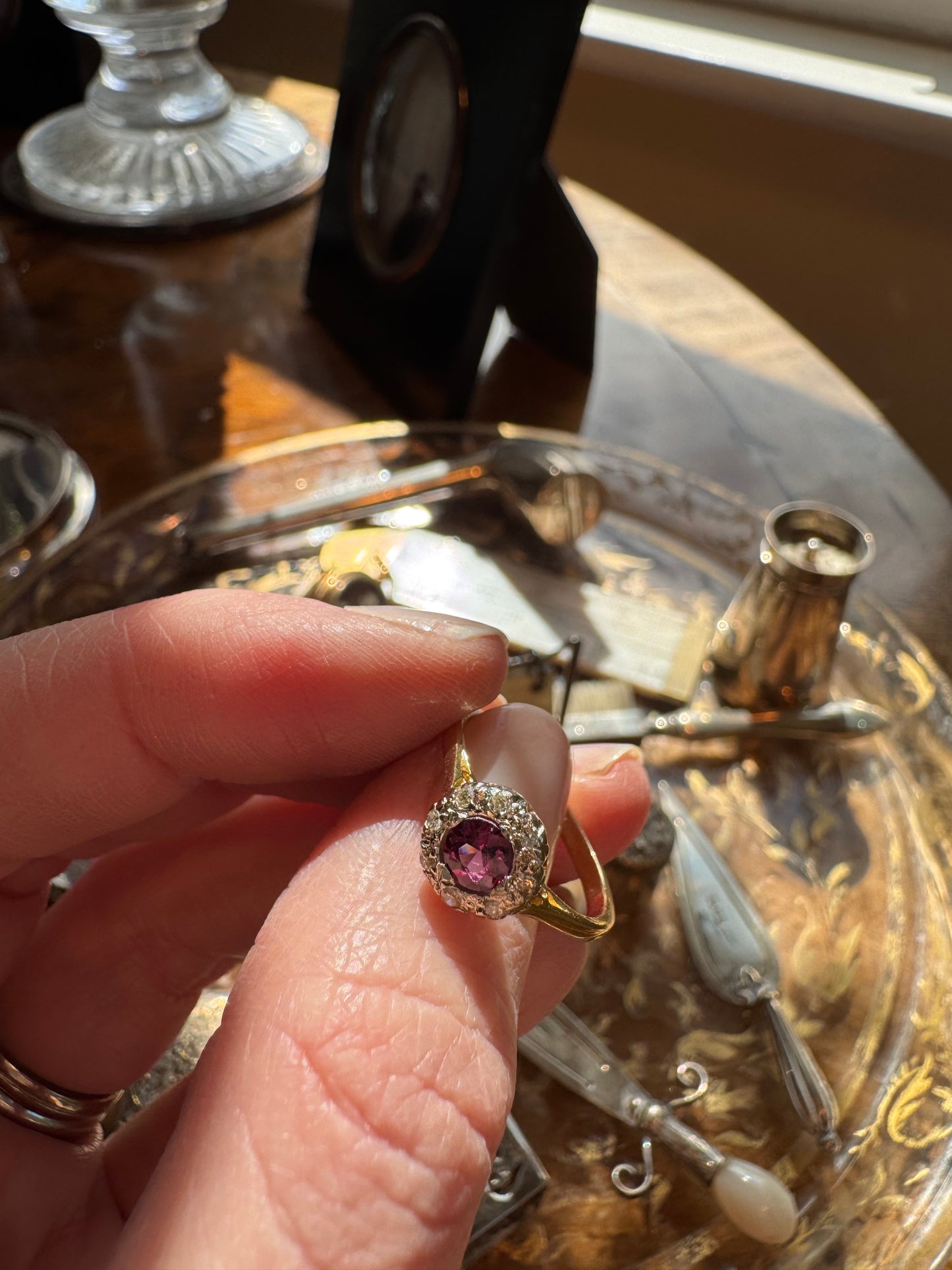 18ct Gold Pink Tourmaline & Diamond Cluster Ring