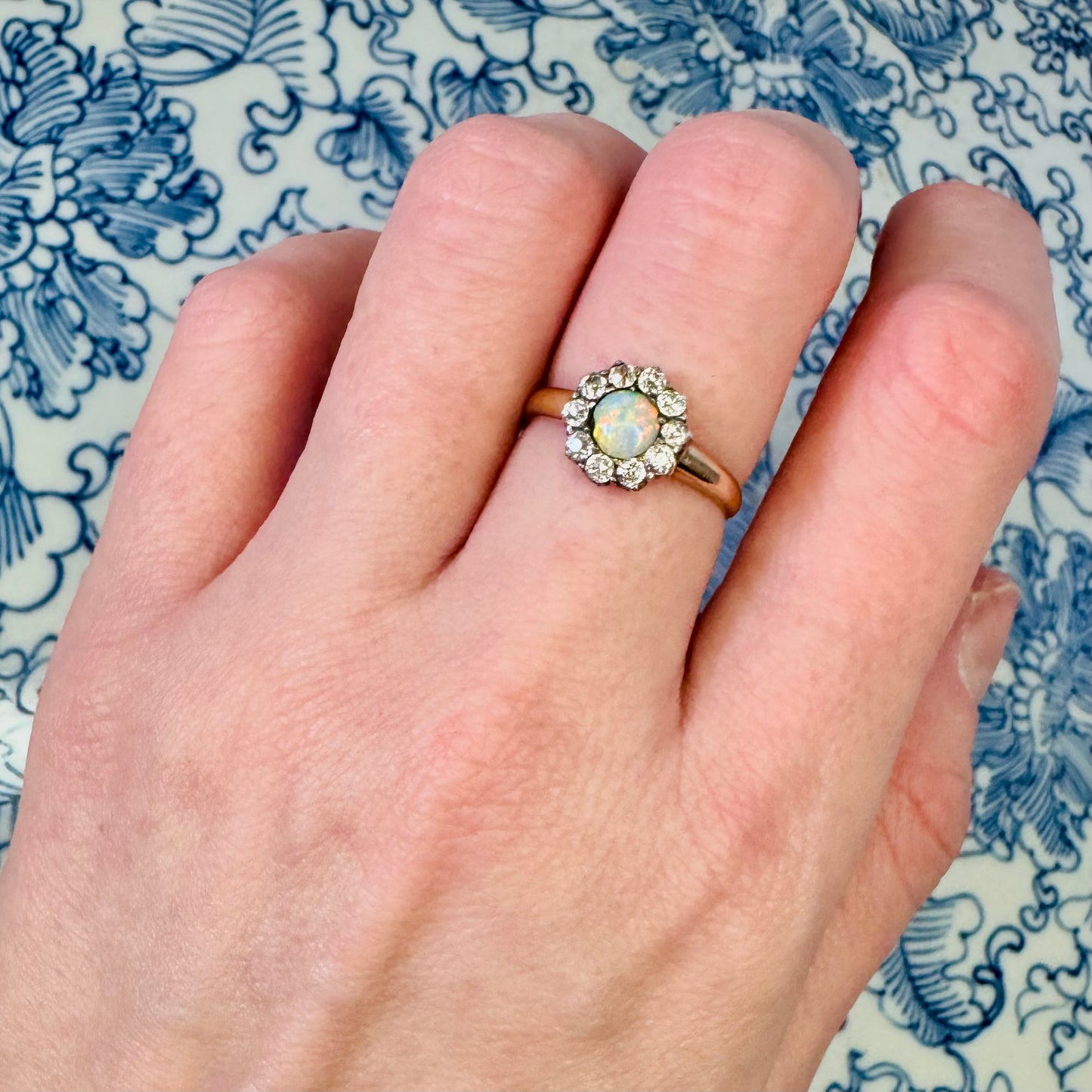 Antique Opal & Diamond Cluster Ring