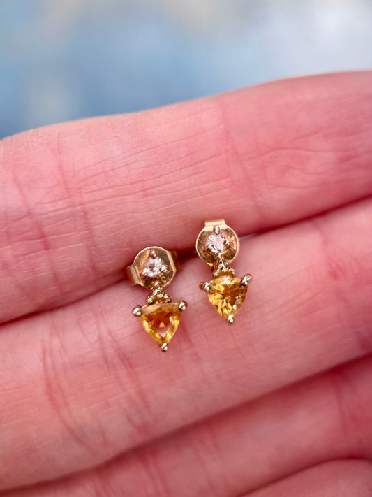 9ct Citrine & White Gemstone Earrings