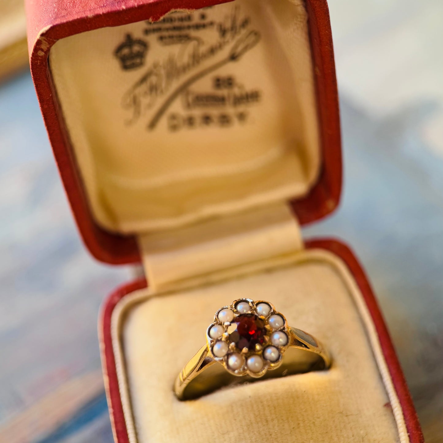 9 Carat Gold Garnet & Split Pearl Cluster Ring