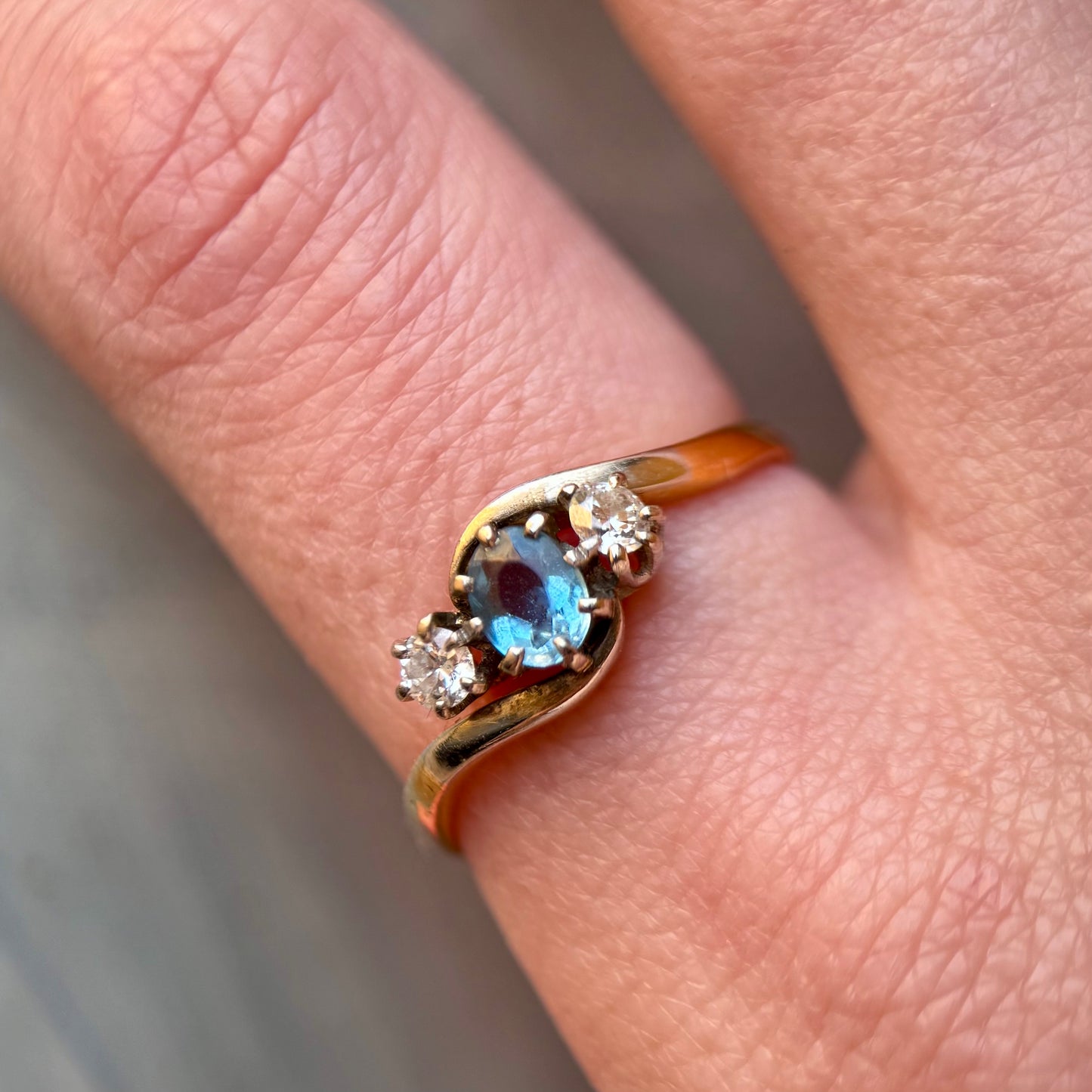 22 Carat Gold & Platinum Aquamarine & Diamond Trilogy Ring