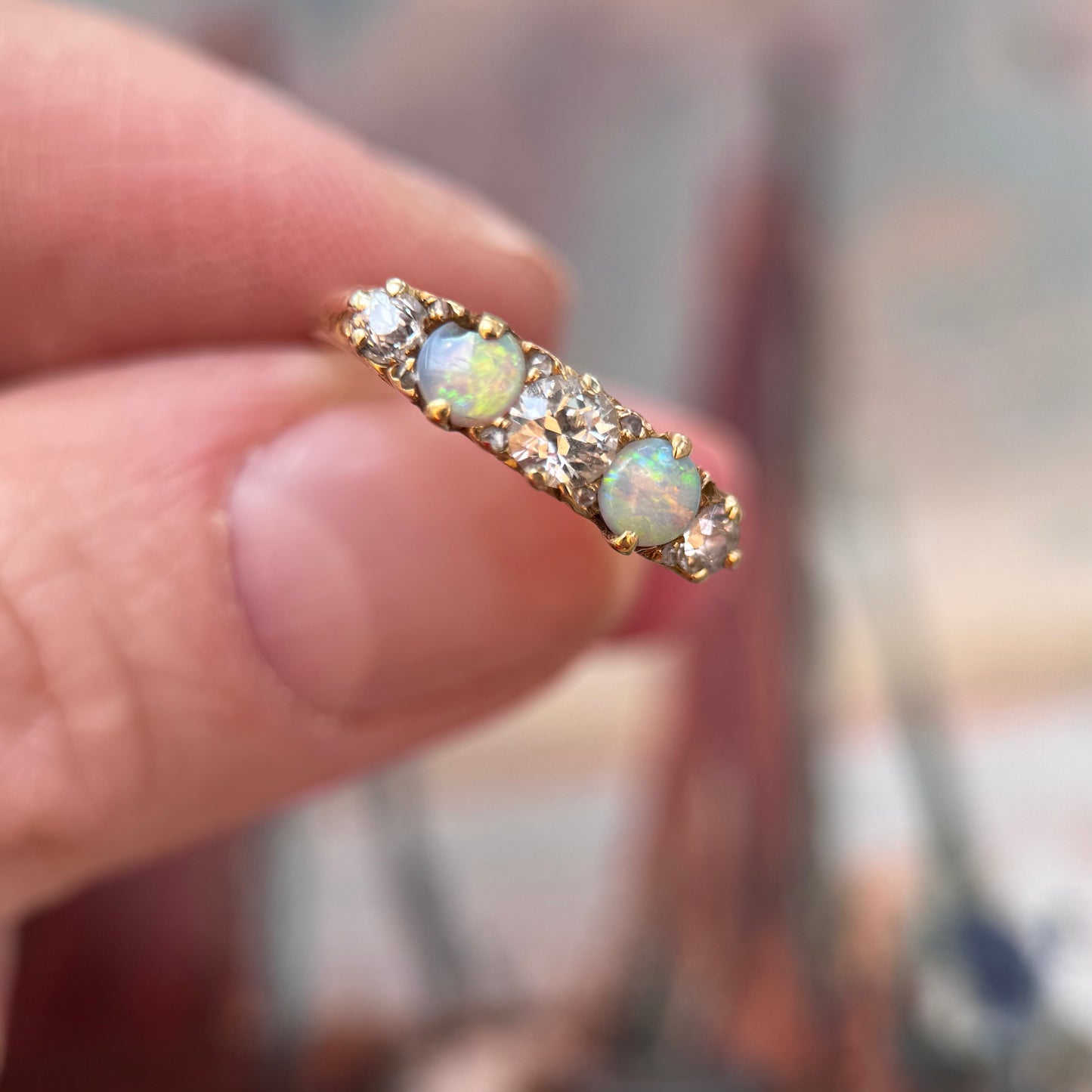18 Carat Gold Opal & Diamond 5 Stone Ring