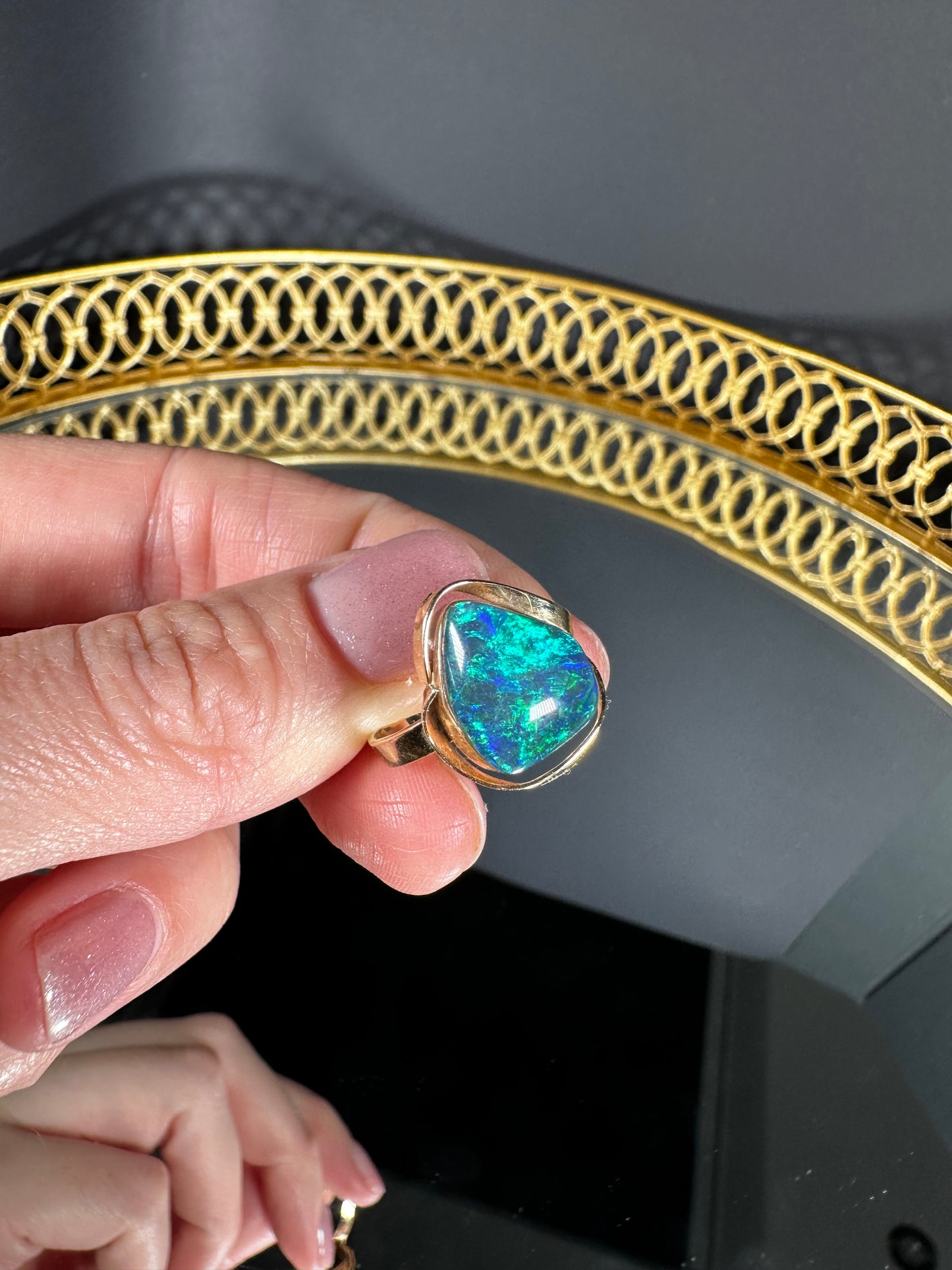 14 Carat Gold & Black Opal Triplet Ring