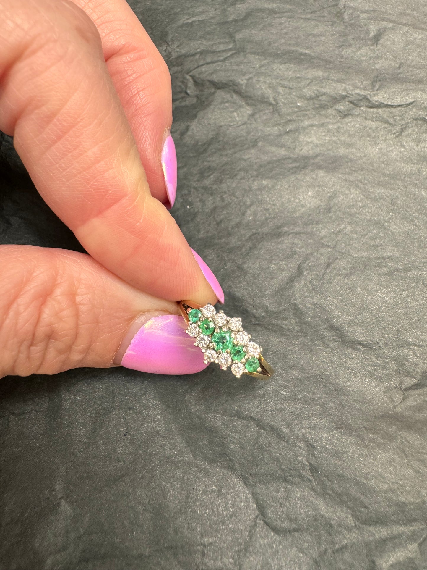 9 Carat Gold 3 Row Emerald & Diamond Ring