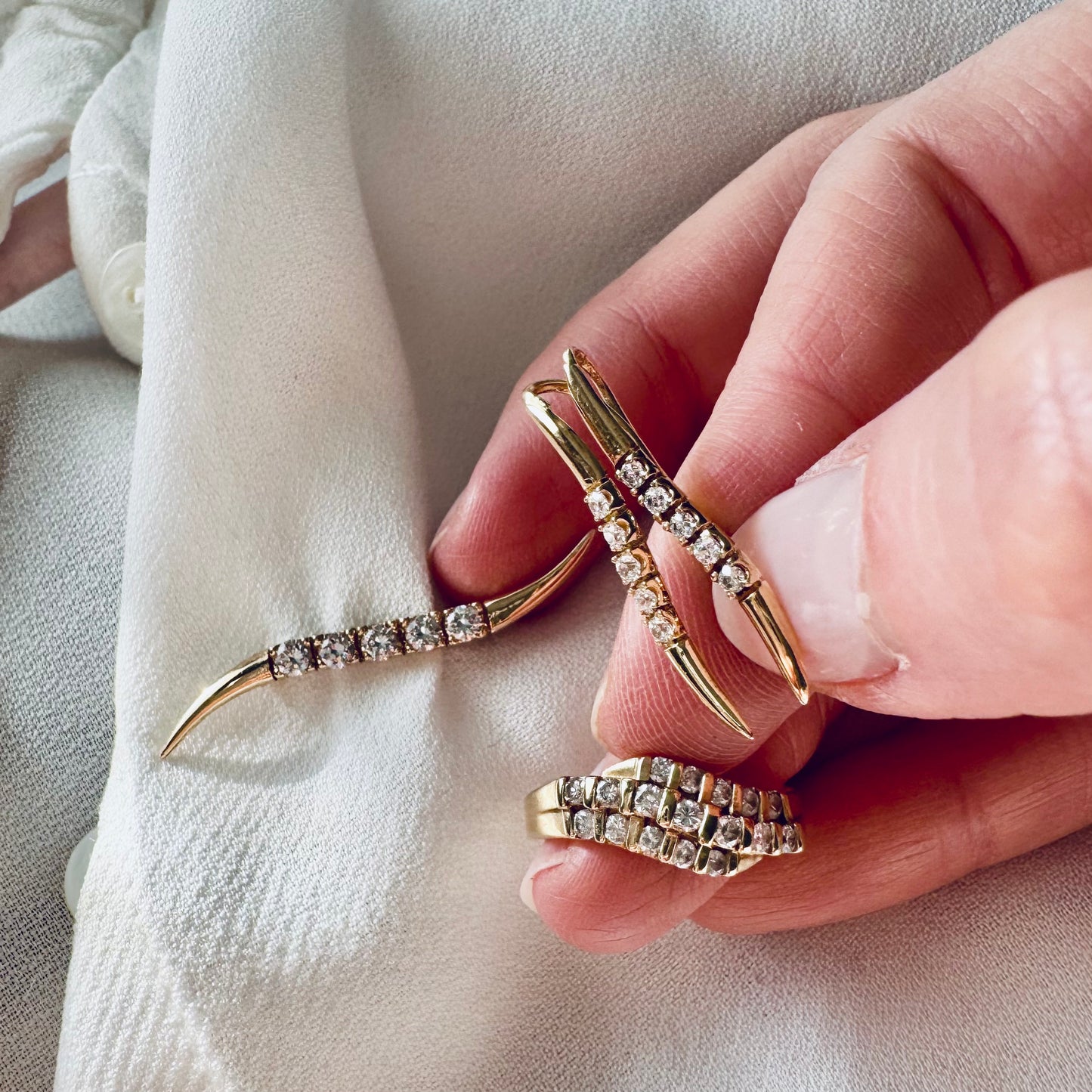 14 Carat Gold & Cubic Zirconia “Wave” Earrings by Saks Fifth Avenue
