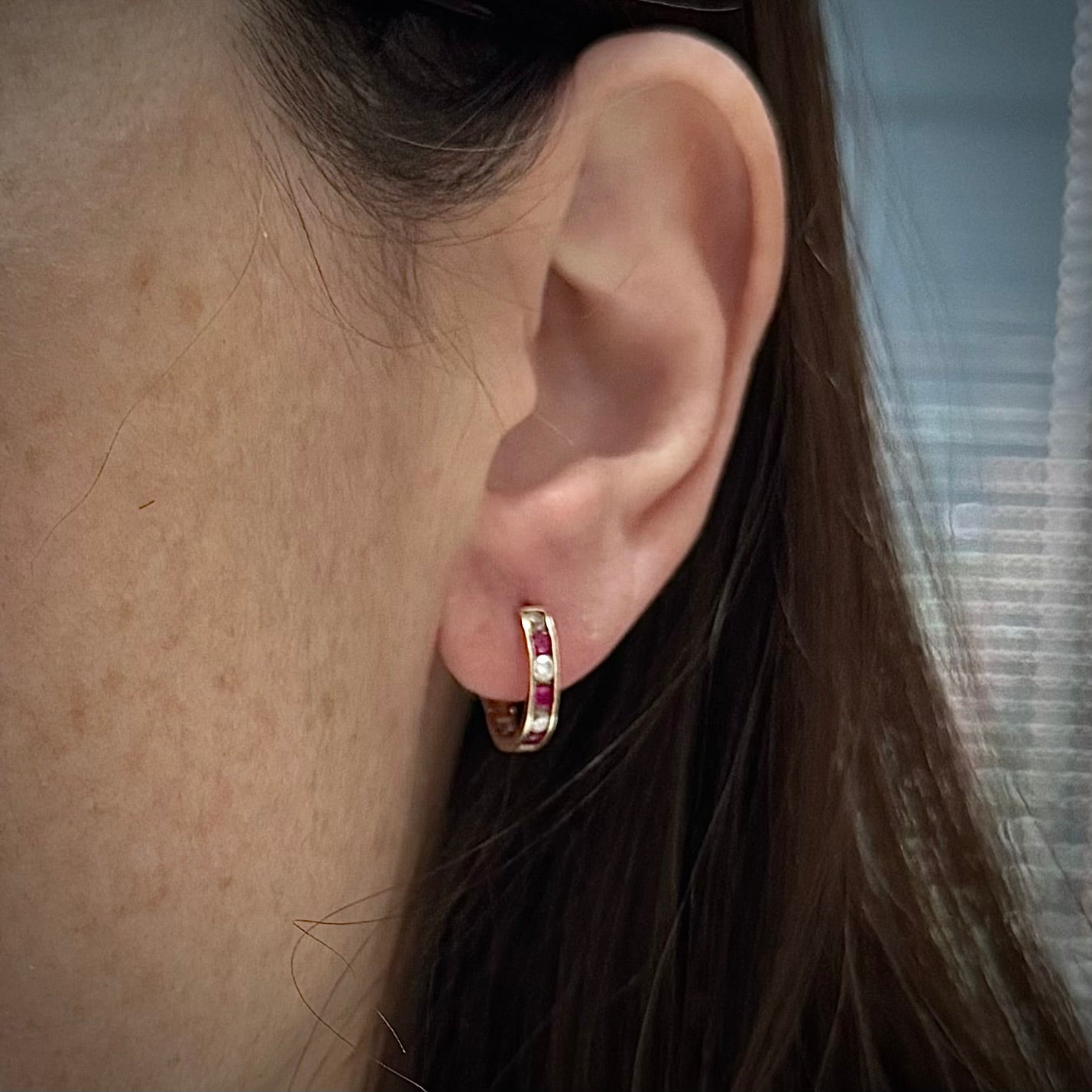 14ct Gold Ruby & Diamond Mini Hoop Earrings