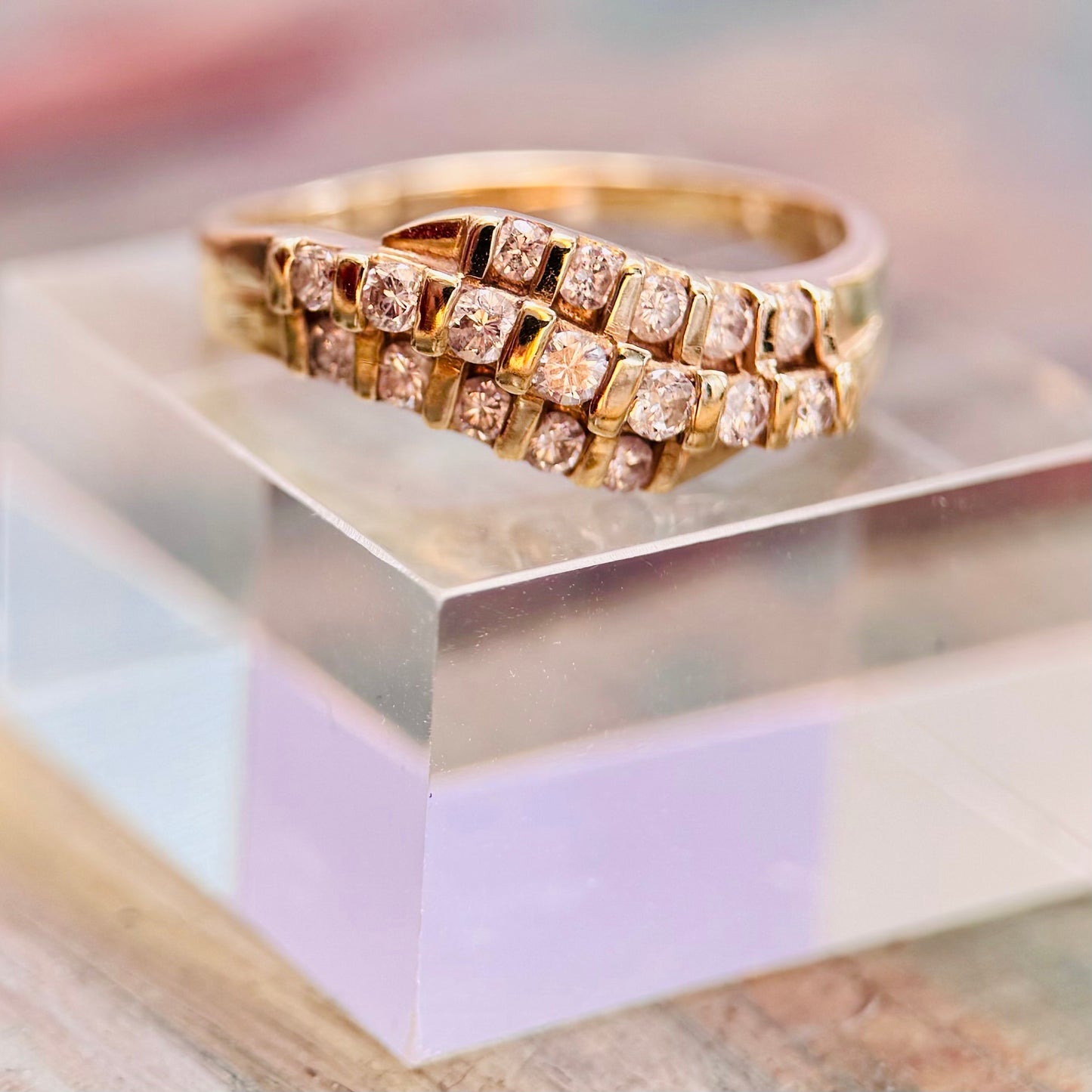 14 Carat Gold & Diamond Triple Row “Wave” Ring