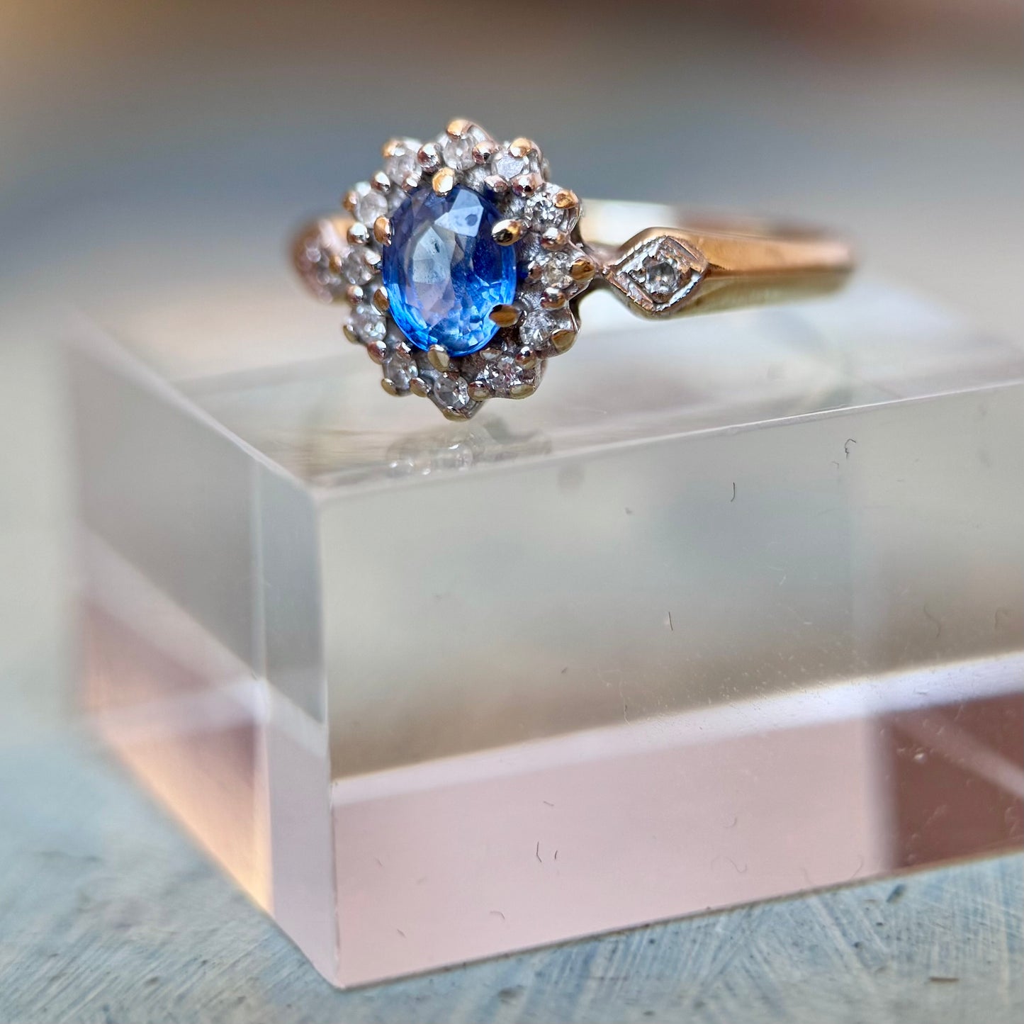 9 Carat Sapphire Diamond Cluster Ring