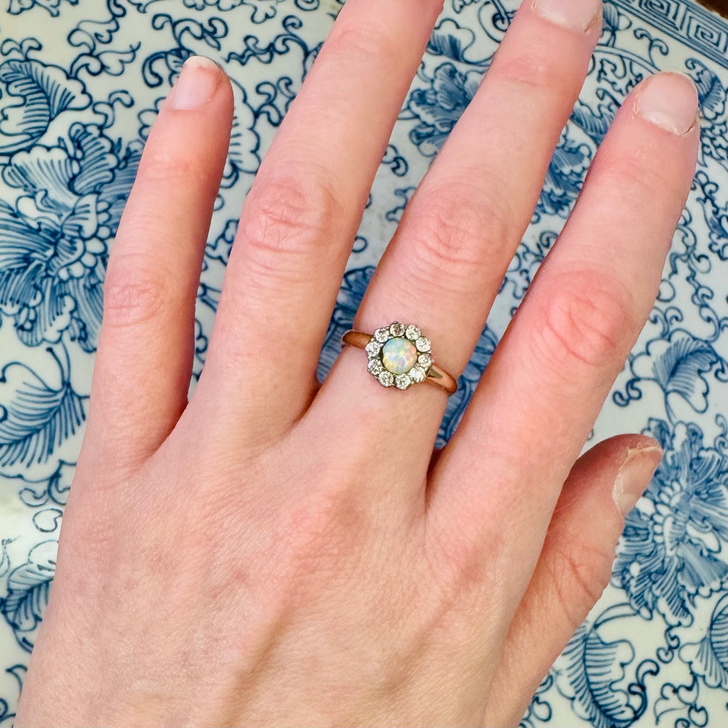 Antique Opal & Diamond Cluster Ring