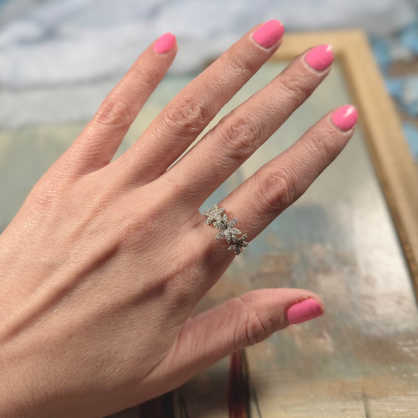 9 Carat Gold Diamond Triple Flowerhead Ring