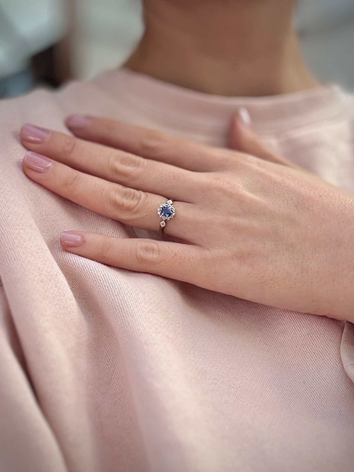 9 Carat Sapphire Diamond Cluster Ring