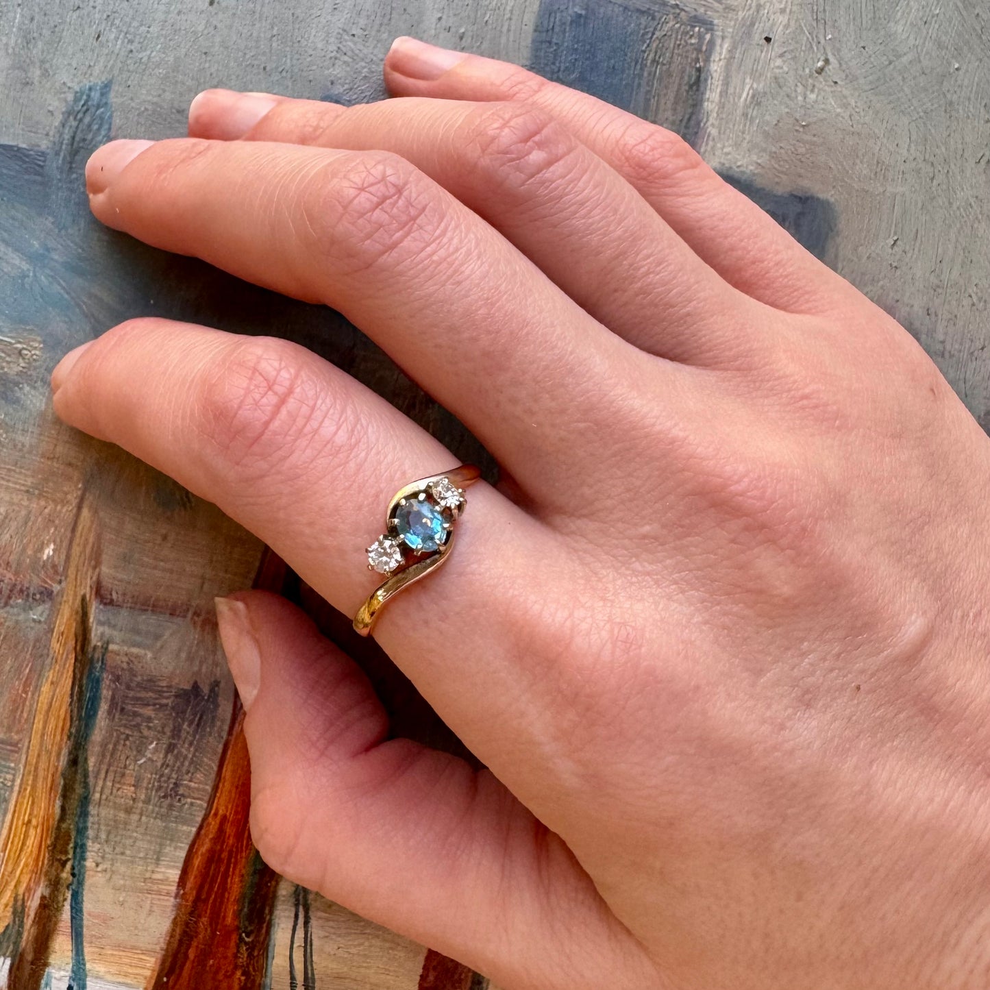 22 Carat Gold & Platinum Aquamarine & Diamond Trilogy Ring