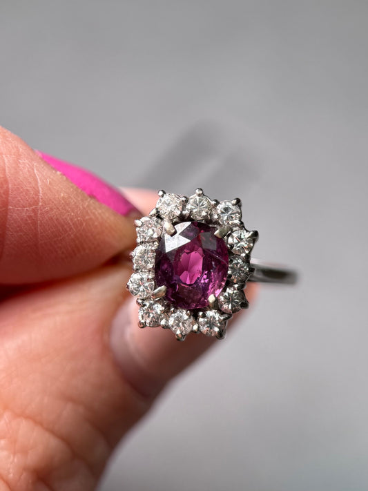 Unheated Purple Burma Ruby and Diamond Ring