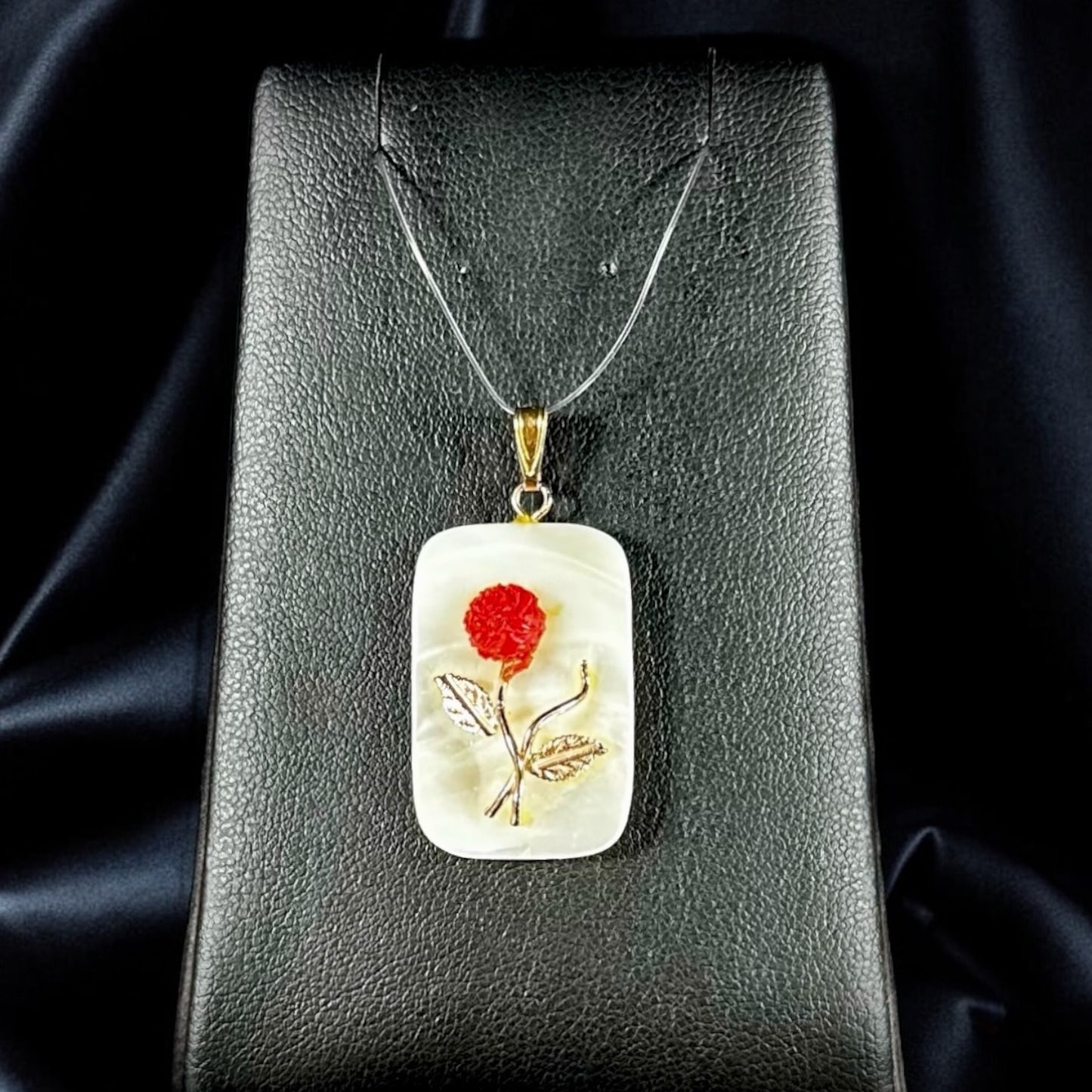 Mother of Pearl Pendant with 18K Gold Rose Flower (Pendant only)