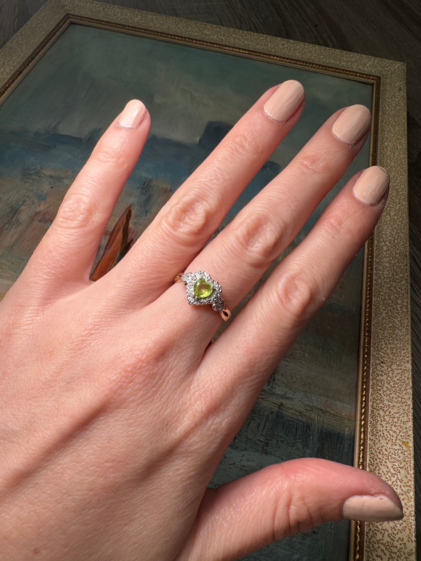 9ct Gold Peridot & Diamond “Heart” ring
