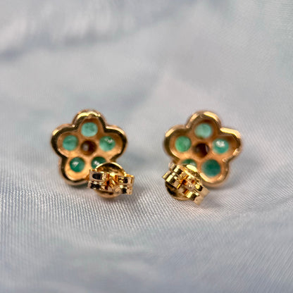 Emerald & Diamond Flower Stud Earrings