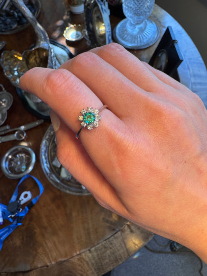 Emerald & Diamond Flower Cluster Ring