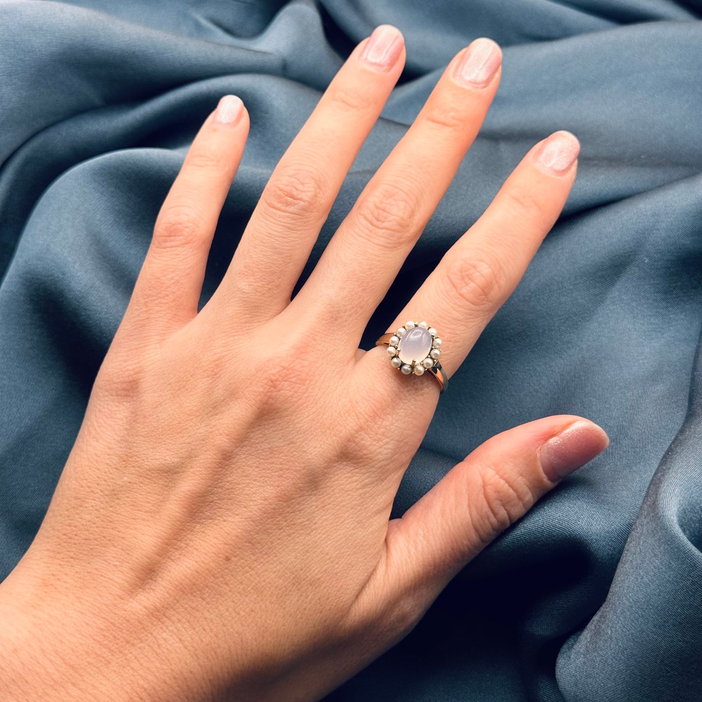 9 Carat Gold Moonstone & Pearl Cocktail Ring