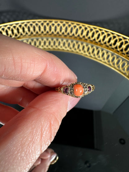 Antique Coral, Ruby & Diamond Ring