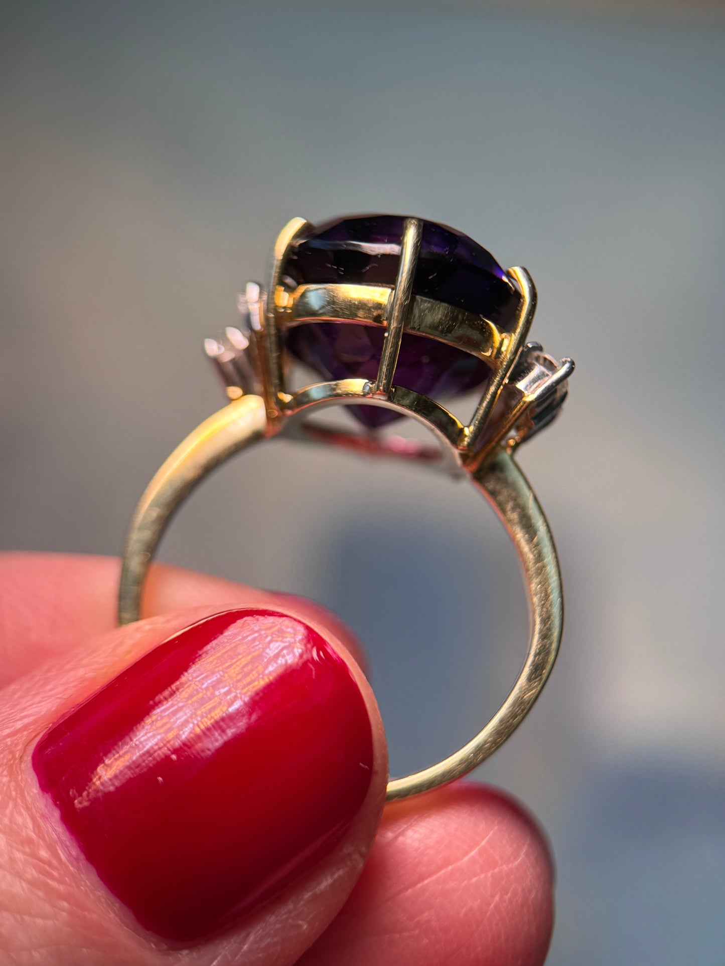 Large Amethyst and Diamond Cocktail Ring