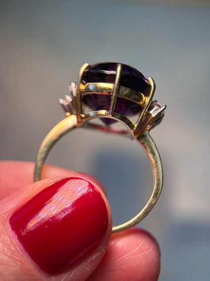 Large Amethyst and Diamond Cocktail Ring