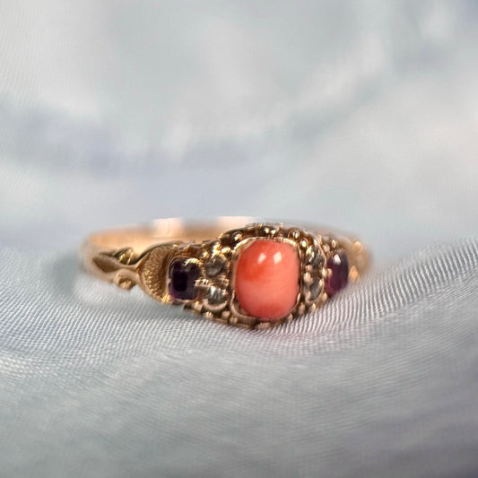 Antique Coral, Ruby & Diamond Ring