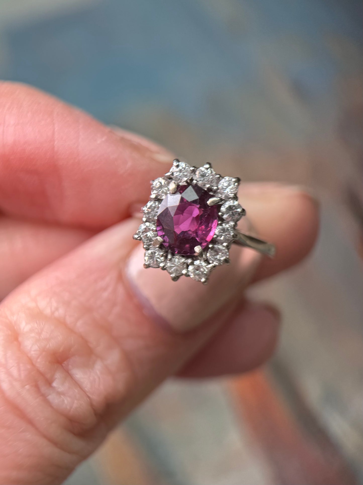 Unheated Purple Burma Ruby and Diamond Ring