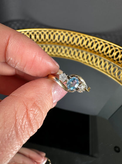 22 Carat Gold & Platinum Aquamarine & Diamond Crossover Ring