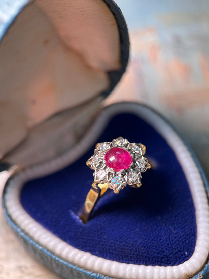 Ruby and Diamond Cluster Ring