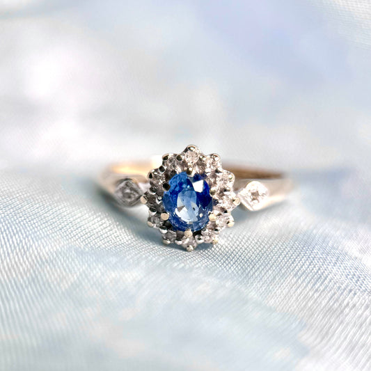 9 Carat Sapphire Diamond Cluster Ring